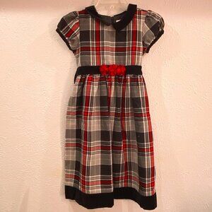 Hanna Andersson girl's black/red/white plaid w/velvet trim dress size 10 EUC.